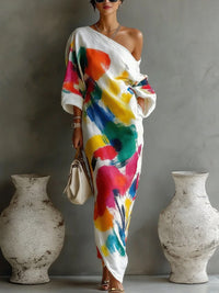 Demi - Abstract One-Shoulder Maxi Dress