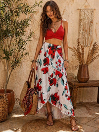 Cbr Skirts Cbr Floral Wrap Midi Skirt With Pom Trim White Red Size