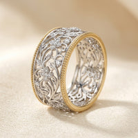 Silver and Gold Ornate Band Ring