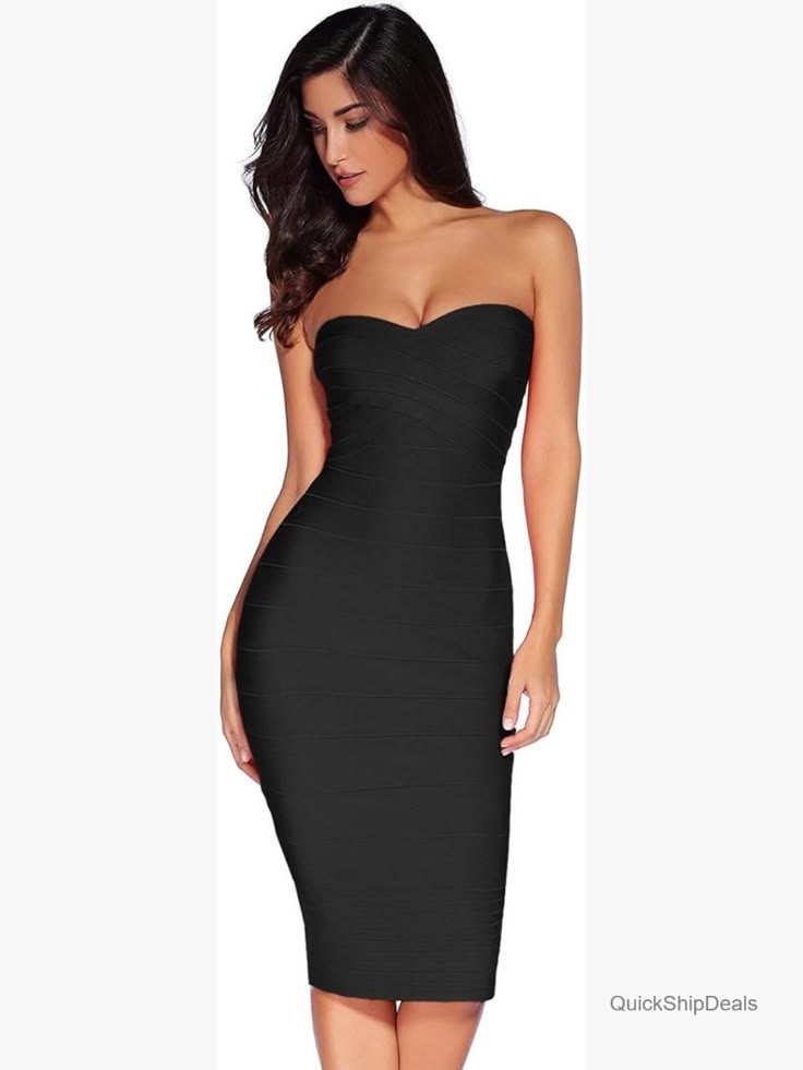 Strapless Bandage Bodycon Midi Cocktail Dress with Applique