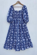 Adorable Blues Color Look Fall Season Long Maxi Dress Square Neckline