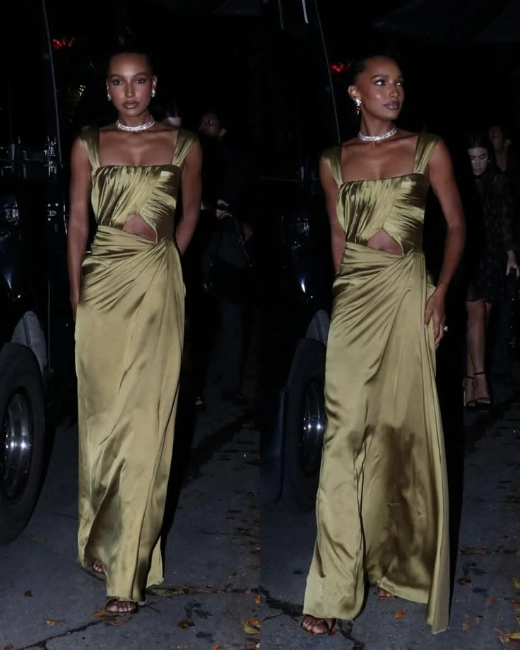 Niulatu A Line Square Neckline Green Satin Long Prom Dress Evening