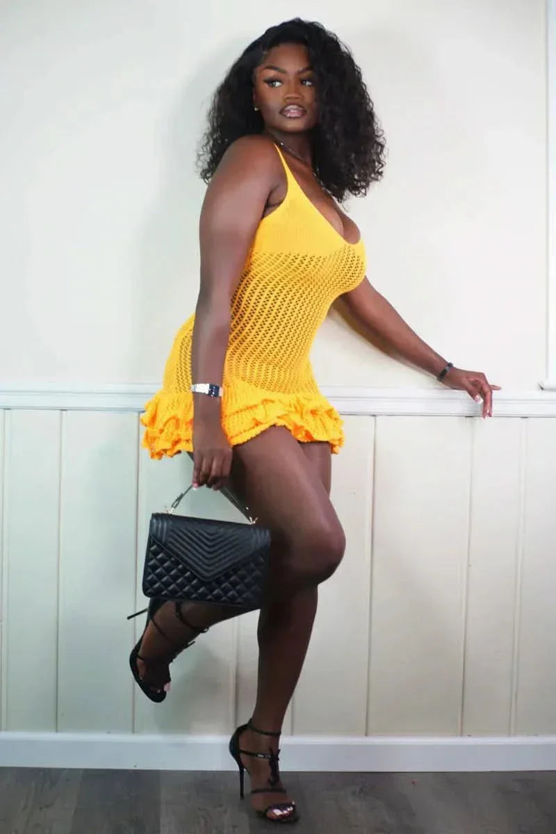 DIANA | CROCHET RUFFLE MINI DRESS Yellow