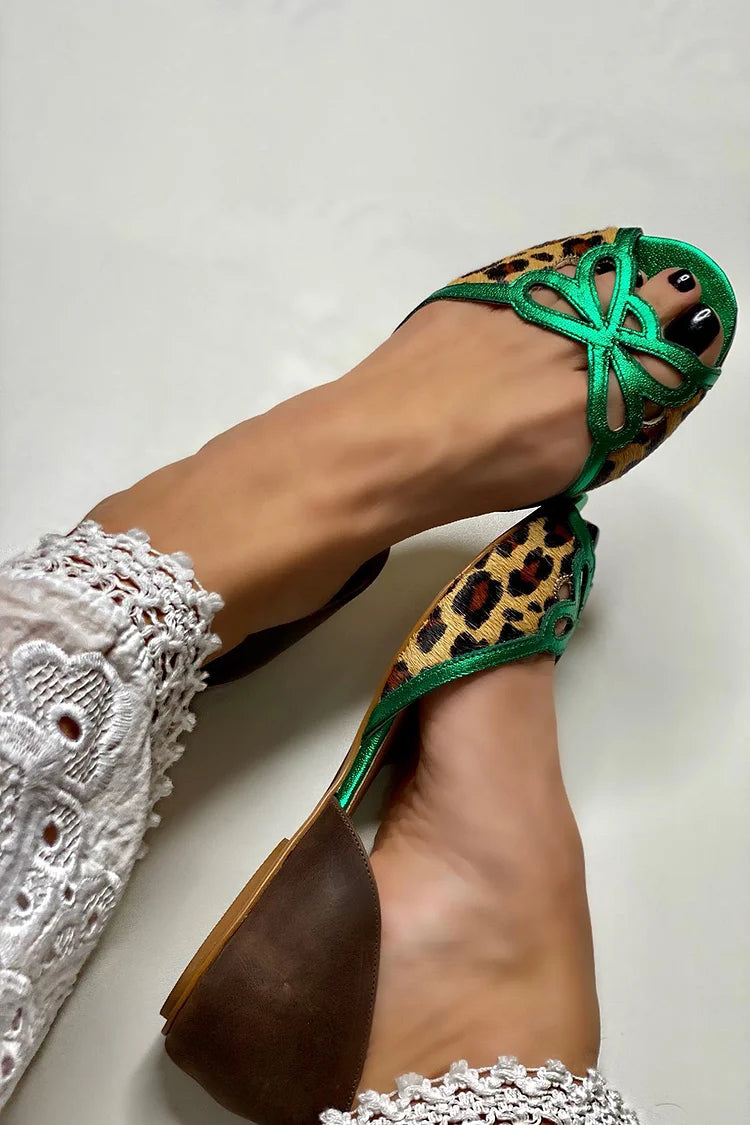 Camilla – Green Leopard Print Colour Block Cut-Out Sandals