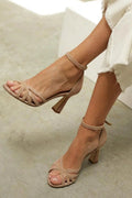 Maggie – Brown Patchwork Peep-Toe Stiletto Heels
