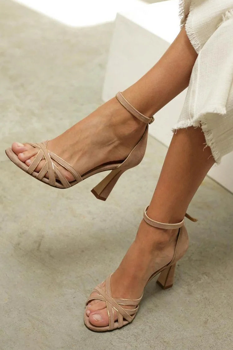 Maggie – Brown Patchwork Peep-Toe Stiletto Heels