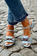 Matilda – Blue Low Heels with Metal Chain Detail