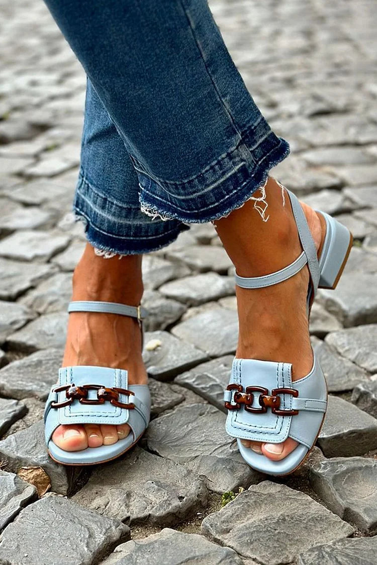 Matilda – Blue Low Heels with Metal Chain Detail