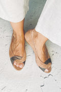 Carina – Brown Colour Block Twisted Strap Peep-Toe Sandals