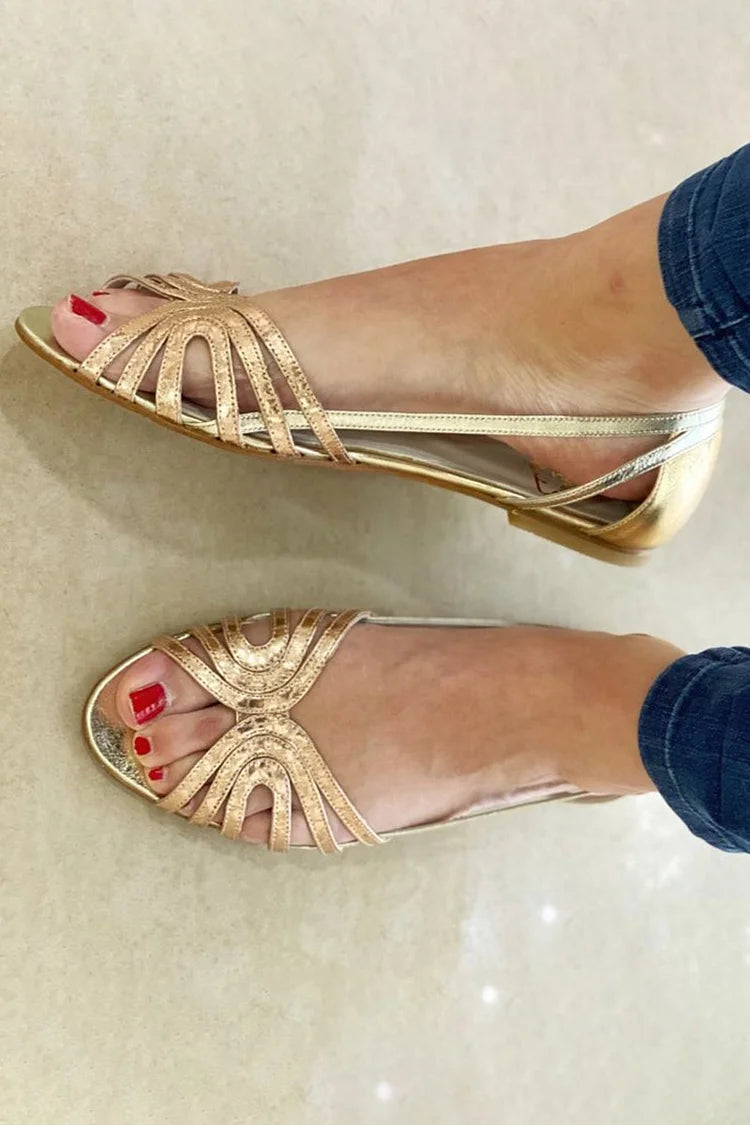 Jemimah – Glossy Metallic Peep-Toe Cut-Out Sandals