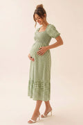 Summer Mae Summer Mae Gingham Maternity Midi Dress Smocked Bust Puff