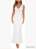 Sleeveless V Neck Backless Maxi Dress, Slim Fit Formal Prom Party