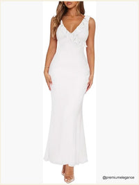 Sleeveless V Neck Backless Maxi Dress, Slim Fit Formal Prom Party