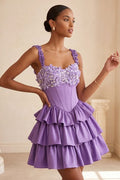Light Purple A Line Corset Tiered Lace Up Back Floral Homecoming Dress