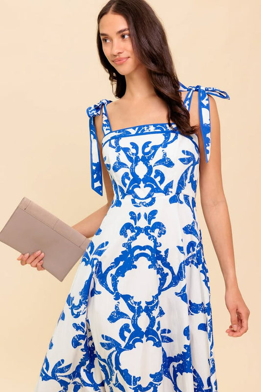 Adair Passport TO The Sun Woven Midi Dress White Blue