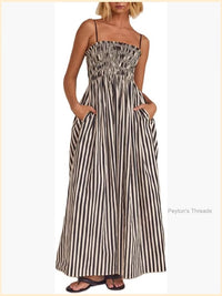 Sleeveless Striped Smocked Maxi Dress Swing Patchwork Sundress