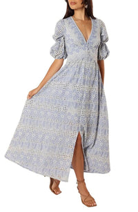 Tani Eyelet Puff Sleeve Cotton Blend Maxi Dress (Women)