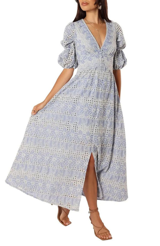 Tani Eyelet Puff Sleeve Cotton Blend Maxi Dress (Women)