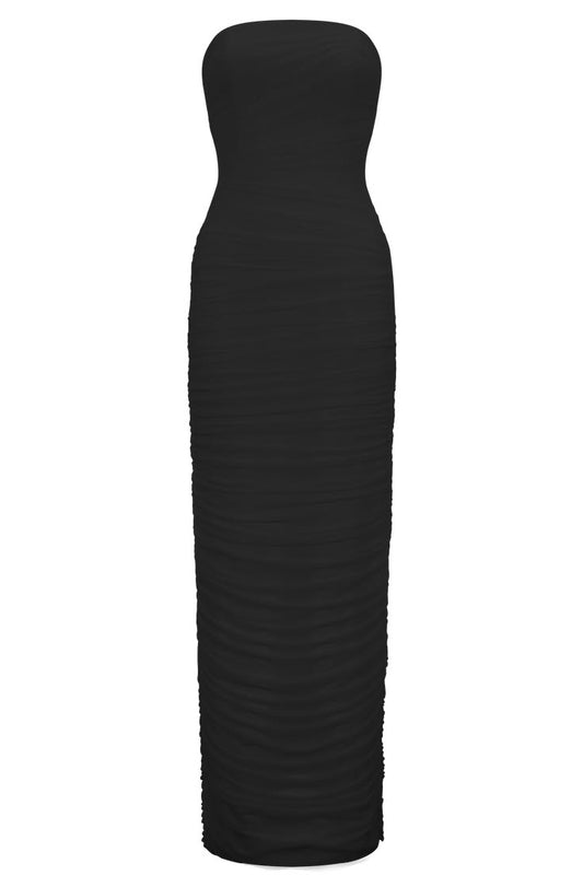 Jianna Strapless Mesh Maxi Dress Black