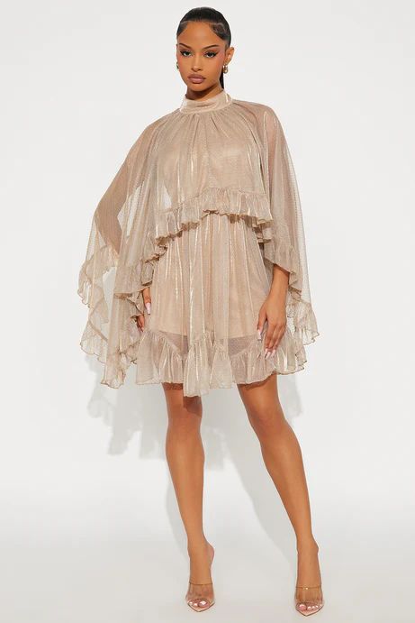 Ashlyn Ruffle Mini Dress Gold Fashion Nova