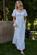 Durban Maxi Dress Dusty Blue Geometric Print
