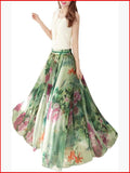 Maxi Skirt Lightweight Chiffon Elastic Waist Casual Formal Wear Color: