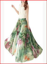Maxi Skirt Lightweight Chiffon Elastic Waist Casual Formal Wear Color: