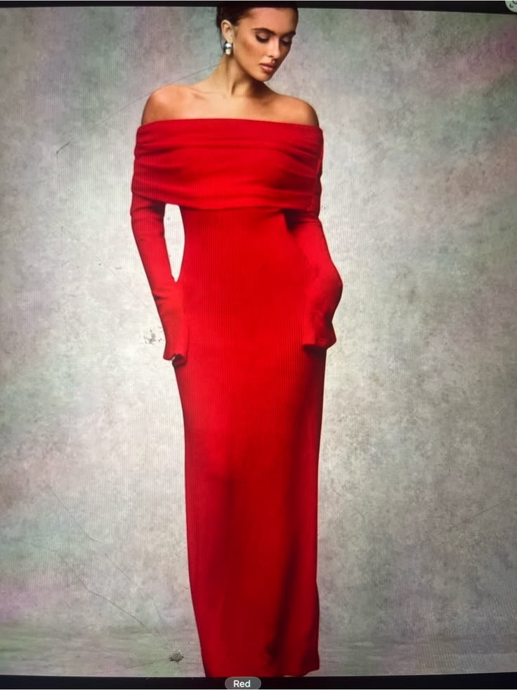 Dress Red Off Shoulder Maxi Dress Color: Red Size: Xs