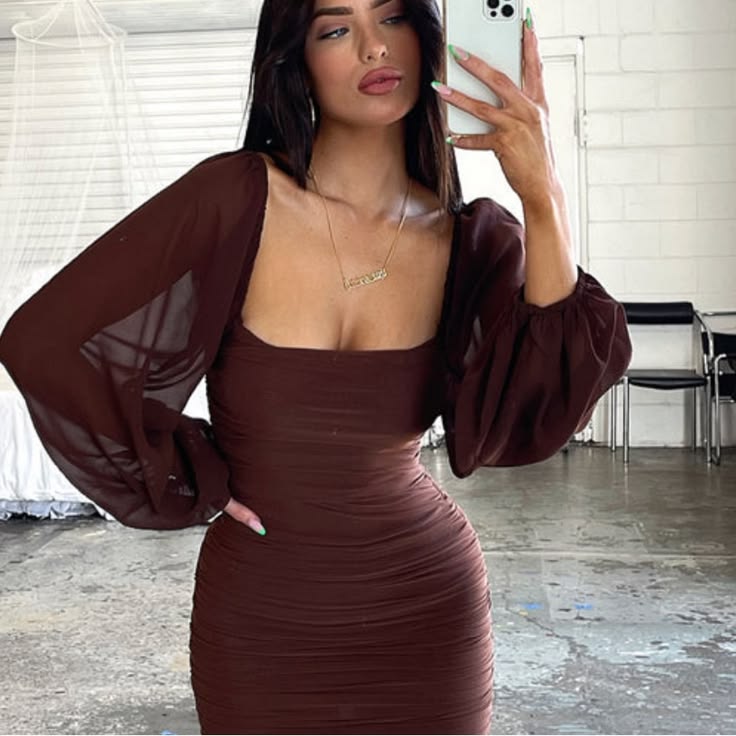 Thats So Fetch Dress That's So Fetch Brown Long Sleeve Bodycon Dress
