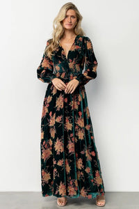 Elina Maxi Dress Jade Multi Floral Velvet
