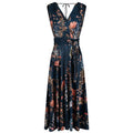 Vintage Style Dark Teal Floral Midi Dress Slinky Stretch Fit And Flare