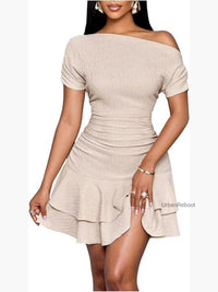 Off Shoulder Ruffle Mini Dress Fit And Flare Summer Casual Color: Red