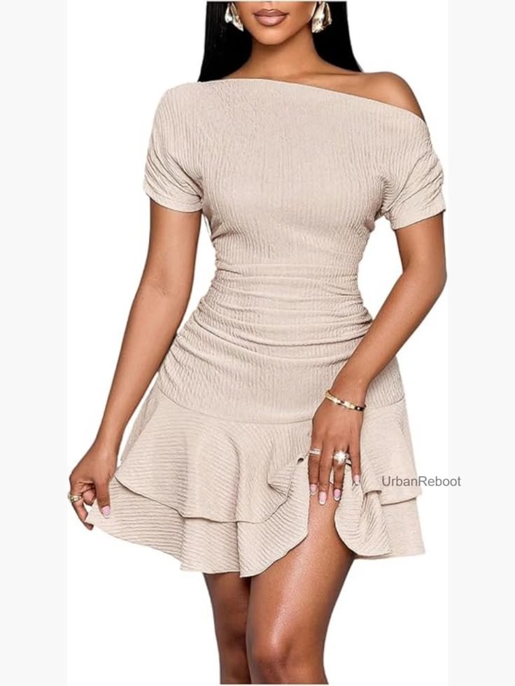 Off Shoulder Ruffle Mini Dress Fit And Flare Summer Casual Color: Red
