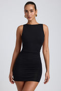 Modal High Neck Open Back Mini Dress In Black