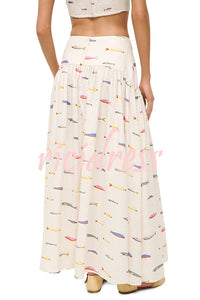 Island Resort Linen Blend Back Smocked Crop Tank and High Rise A-line Maxi Skirt Set