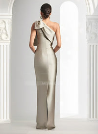 Sheath Column One Shoulder Satin Mother Of The Bride Dress With Bow(s)