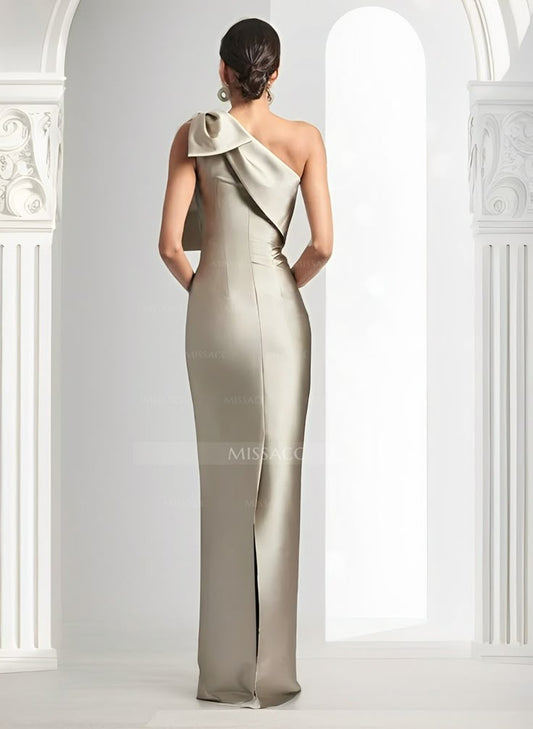Sheath Column One Shoulder Satin Mother Of The Bride Dress With Bow(s)