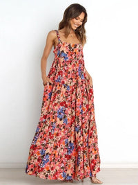 Petal & Pup Dress Petal & Pup Pink Floral Maxi Dress With Blue & Red