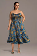 Sculpted Jacquard Corset Bodice A Line Dress