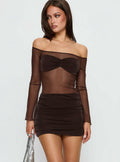 Briseida Mesh Long Sleeve Mini Dress Chocolate