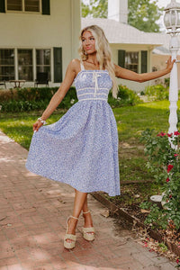 Garden Gorgeous Jacquard Midi In Blue Dress