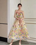 Floral Tea Length Prom Dress, Elegant A Line Party Dress, Newest Girl