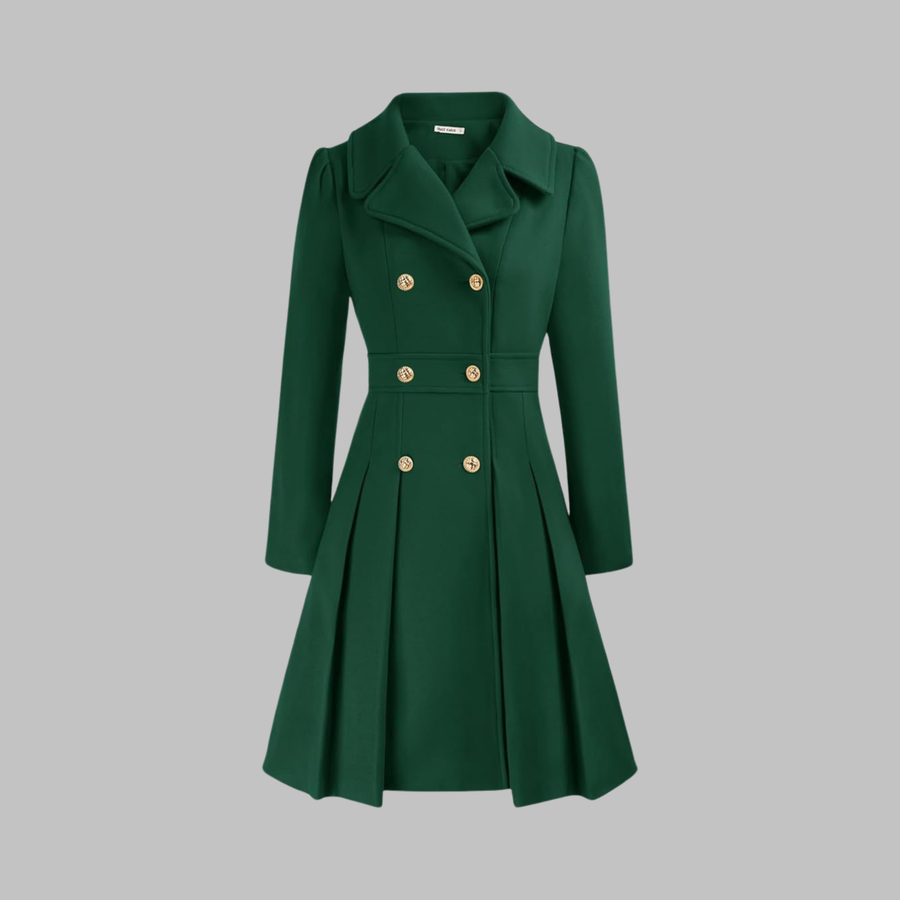 Dami - Classy Double Button Long Sleeve Coat Teal