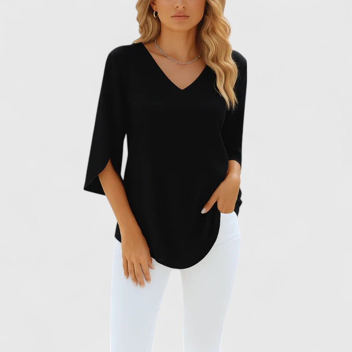 Violetta | Sophisticated V-Neck Blouse Black