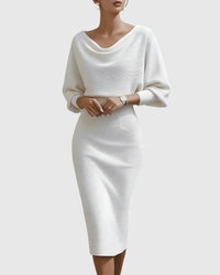 Ismeria | White Draped Batwing Midi Dress White