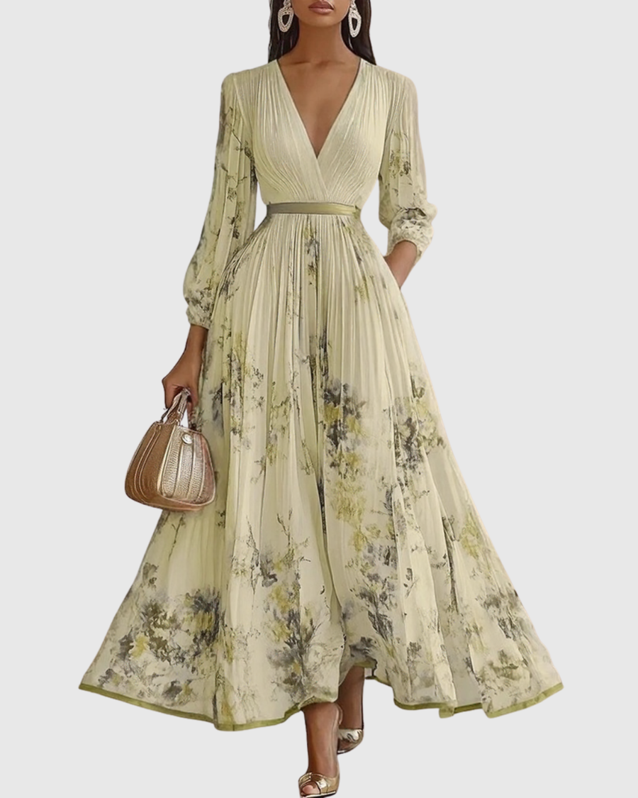Rowella | Elegant Pleated Maxi Dress Yellow