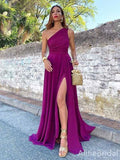 Elegant Purple One Shoulder Long Prom Dress With Slit