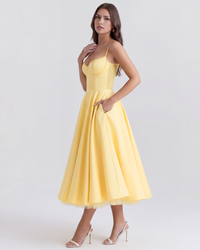 Antonia – Satin Midi Dress with Tulle Skirt