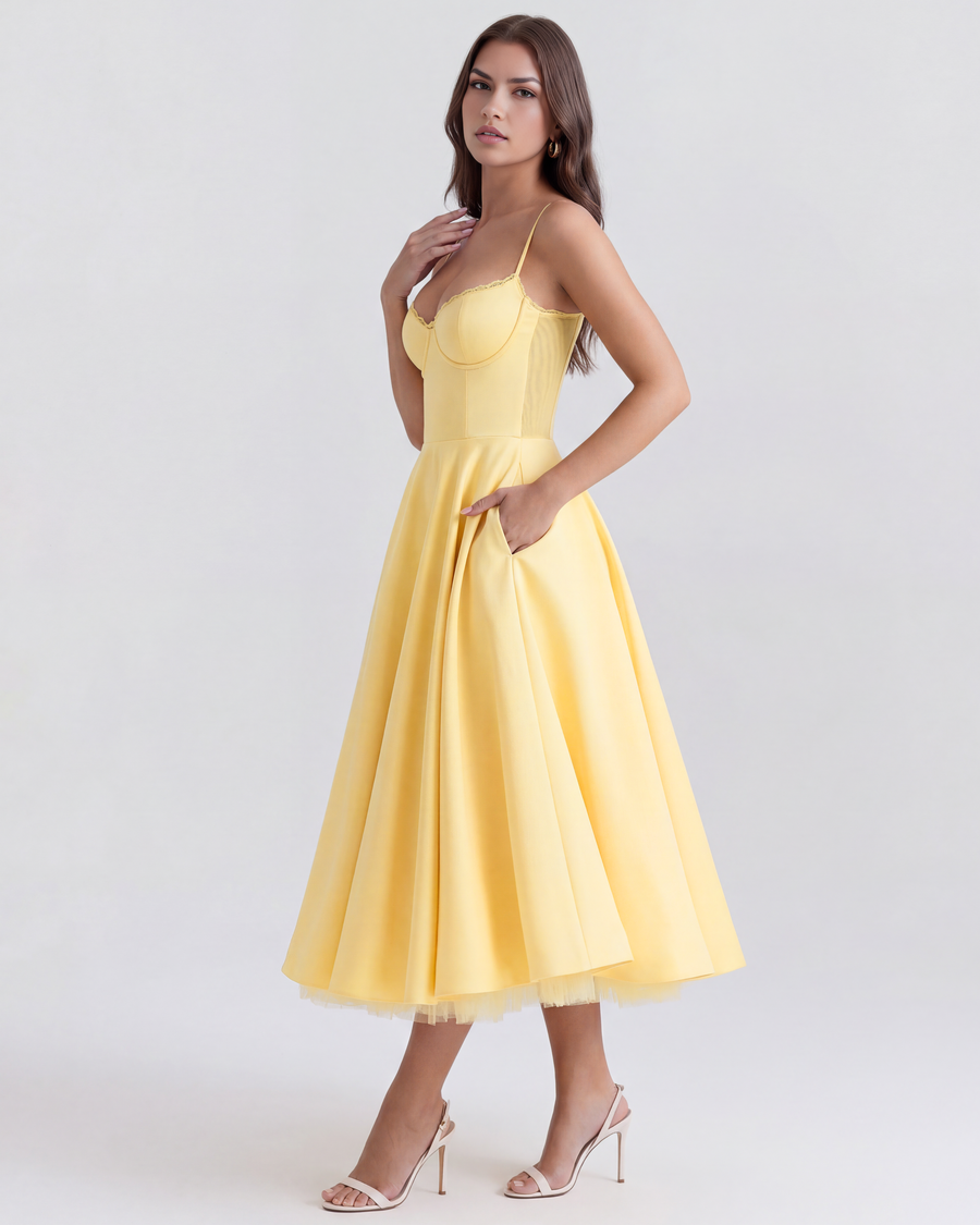 Antonia – Satin Midi Dress with Tulle Skirt