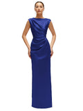 High Neck Sleeveless Cap Shoulder Satin Maxi Dress